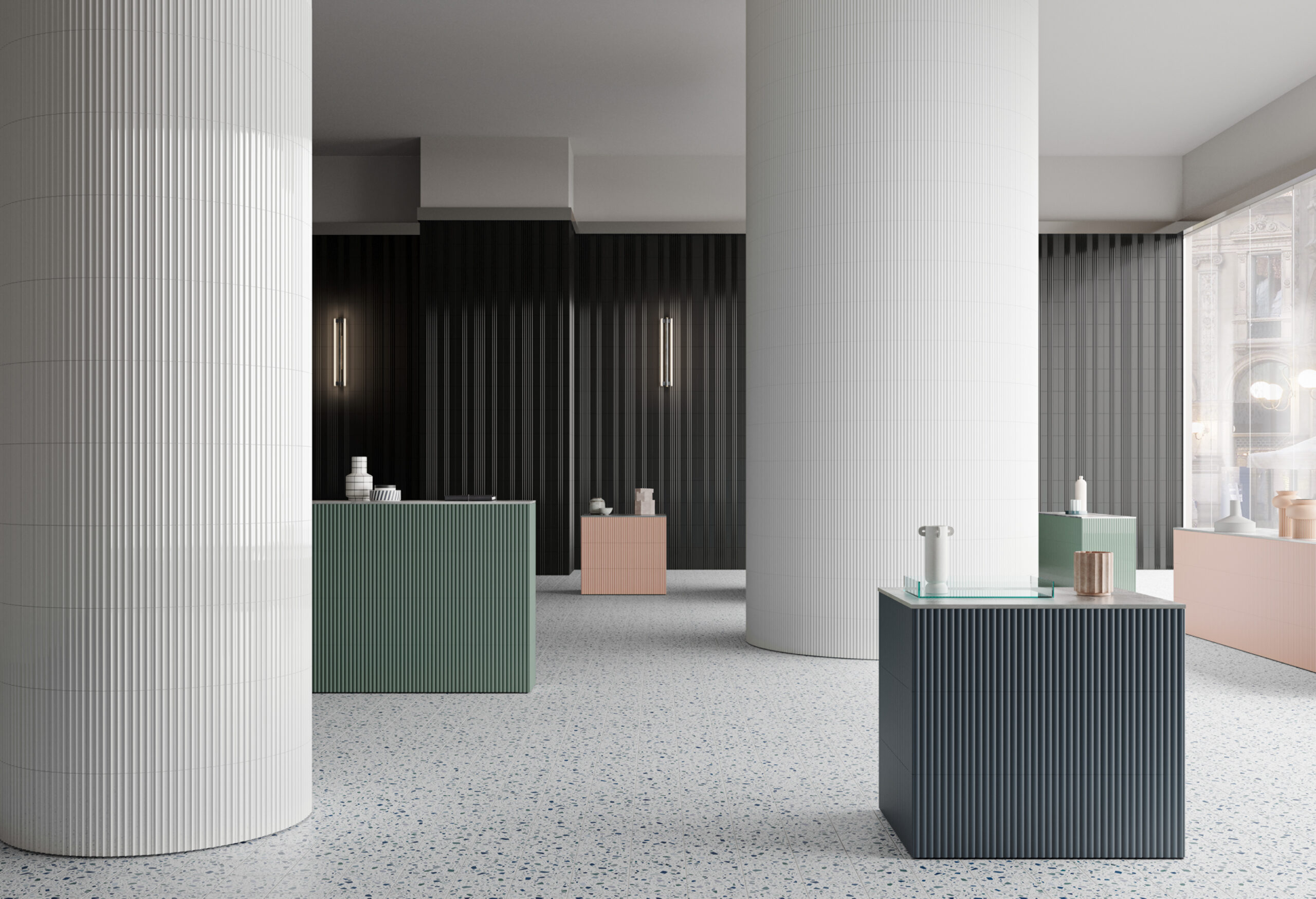 Confetti Terrazzo Bianco Petrolio and Marea Range